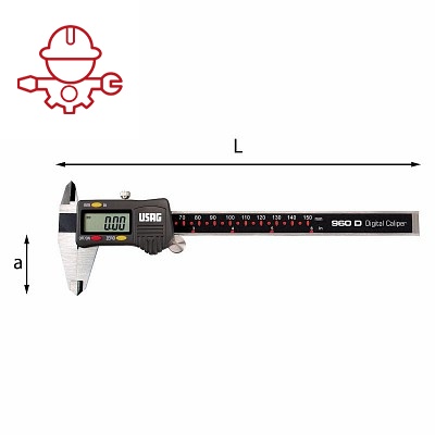 картинка Штангенциркуль премиум-класса электронный 150мм и точностью до 1/100 мм, с глубиномером USAG 960D U09600015 производитель Италия от магазина "Элит-инструмент"