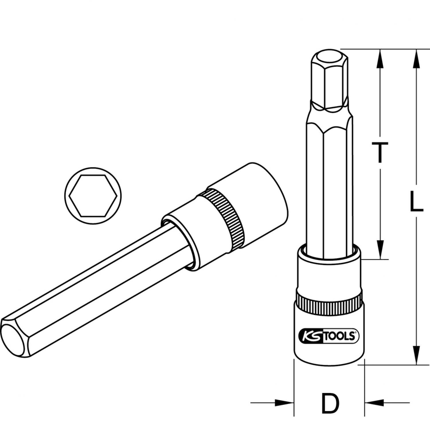 картинка Торцовая головка с битом BRONZEplus 1/2" с внутренним шестигранником, длинная, 10x140 мм от магазина "Элит-инструмент"