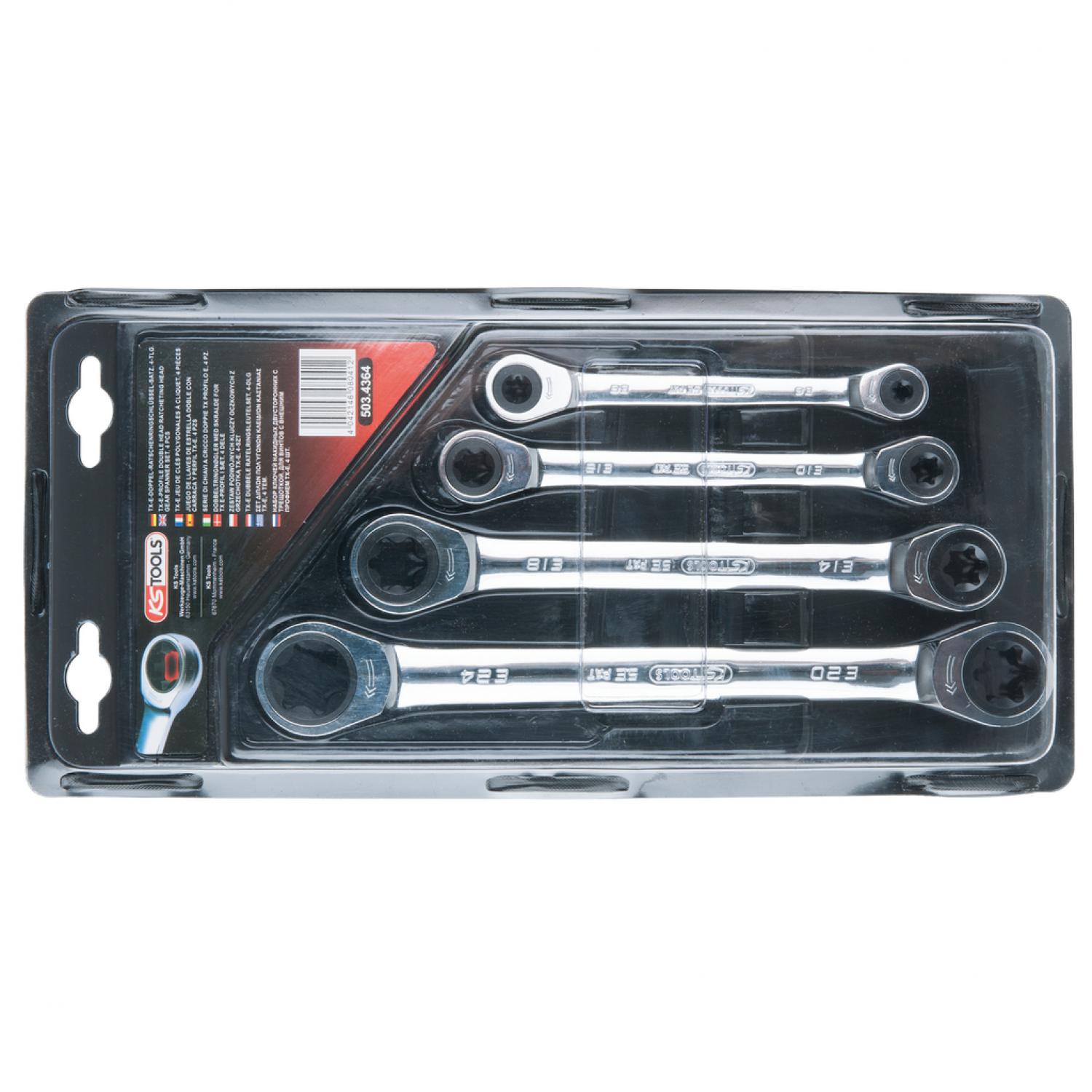 Комплект двусторонних накидных ключей с трещоткой GEARplus с внешним профилем Torx, 4 шт