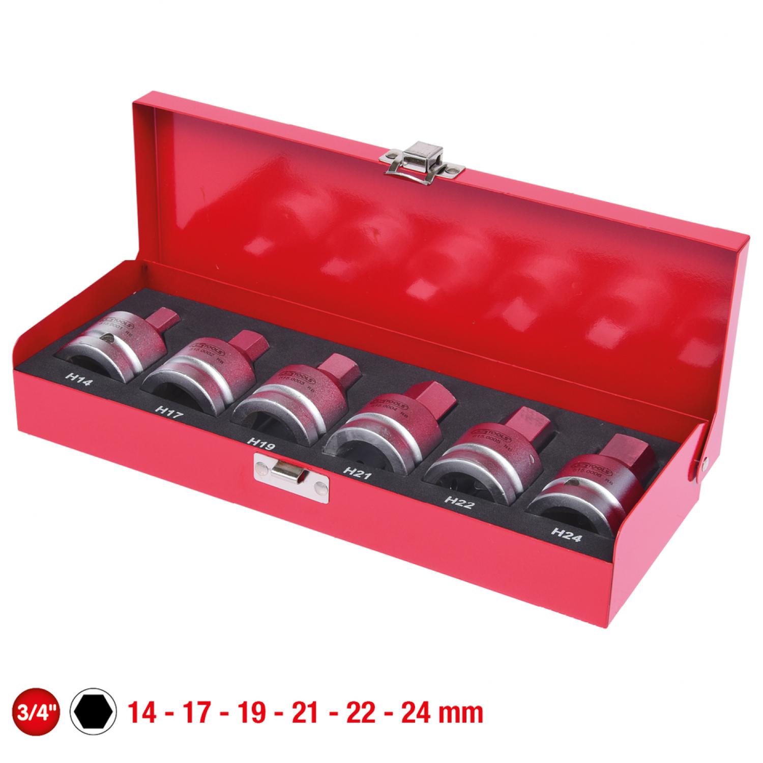 Комплект силовых торцовых головок с битами 3/4", 6 шт, 14-24 мм