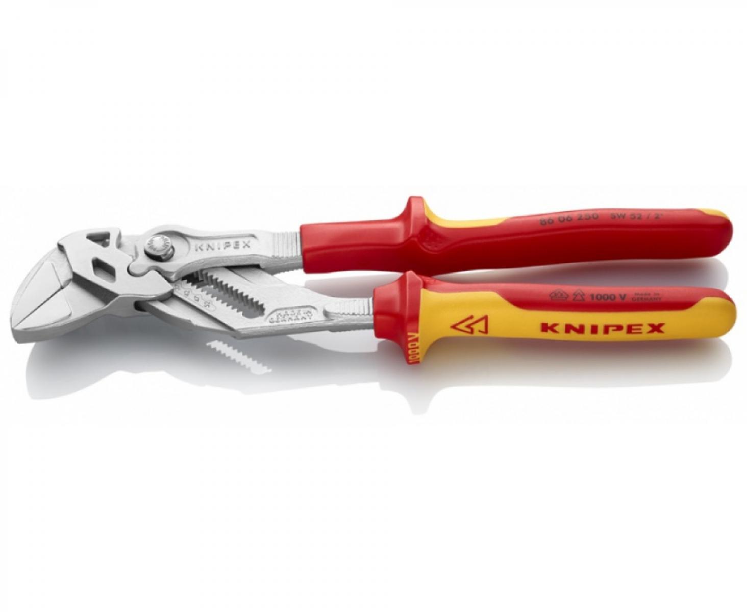 картинка Клещи переставные-гаечный ключ VDE Knipex KN-8606250SB хромированные в блистере от магазина "Элит-инструмент"