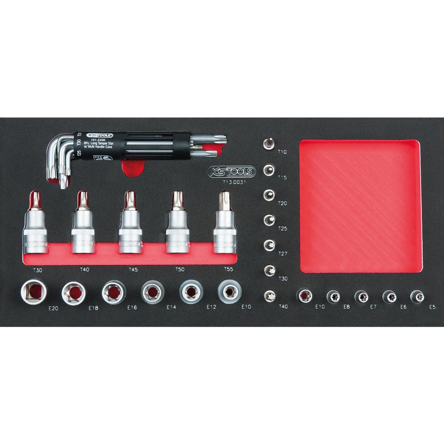 картинка Комплект торцовых головок с битами SCS 1/4"+1/2", Torx, 31 шт, во вкладке на 1/3 инструментального ящика от магазина "Элит-инструмент"