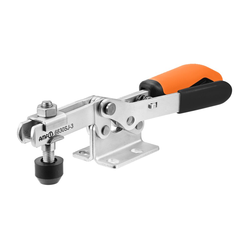 Горизонтальный шарнирный зажим с оранжевой ручкой и предохранительной защелкой АМF 557428