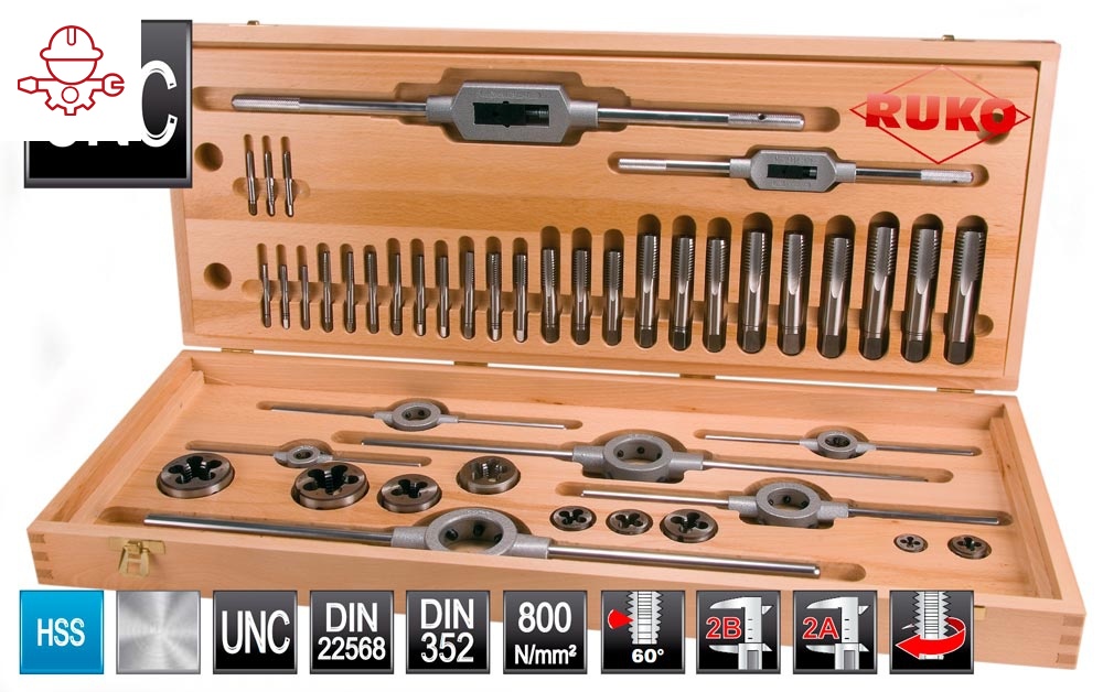 картинка UNC 1/4" - UNC 1" Набор метчиков и плашек для резьбы UNC RUKO 245072 от магазина "Элит-инструмент"