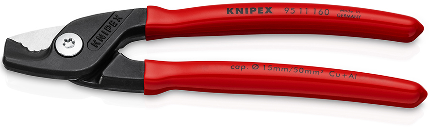 картинка KNIPEX StepCut кабелерез, ступенчатый рез, рез: кабель Ø 15 мм (50 мм², AWG 1/0), L-160 мм, чёрный, обливные рукоятки от магазина "Элит-инструмент"