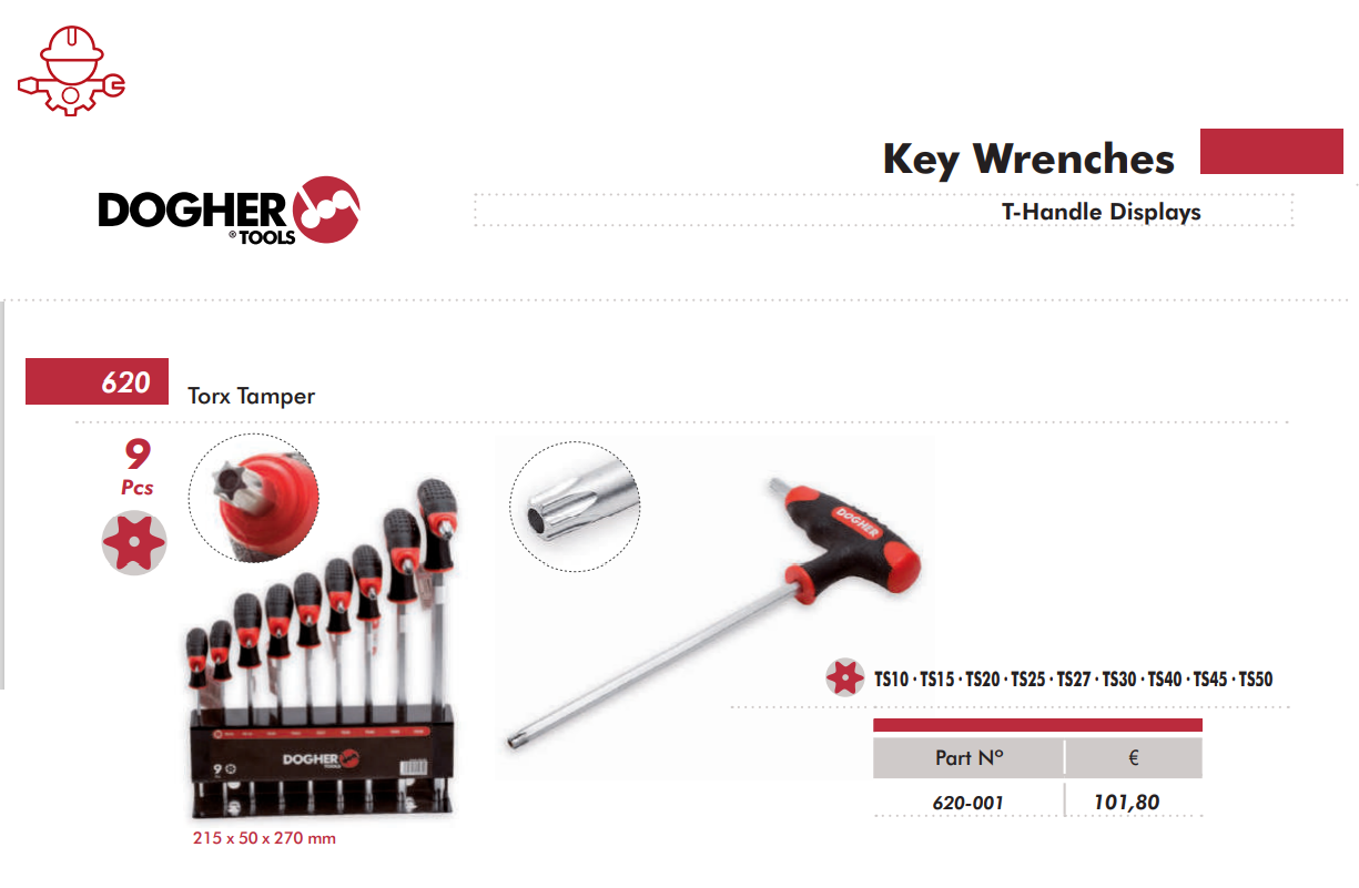 картинка Набор Т-образных профессиональных отверток с точкой TORX BO TS10-TS50 DOGHER Ref 620-001 от магазина "Элит-инструмент"