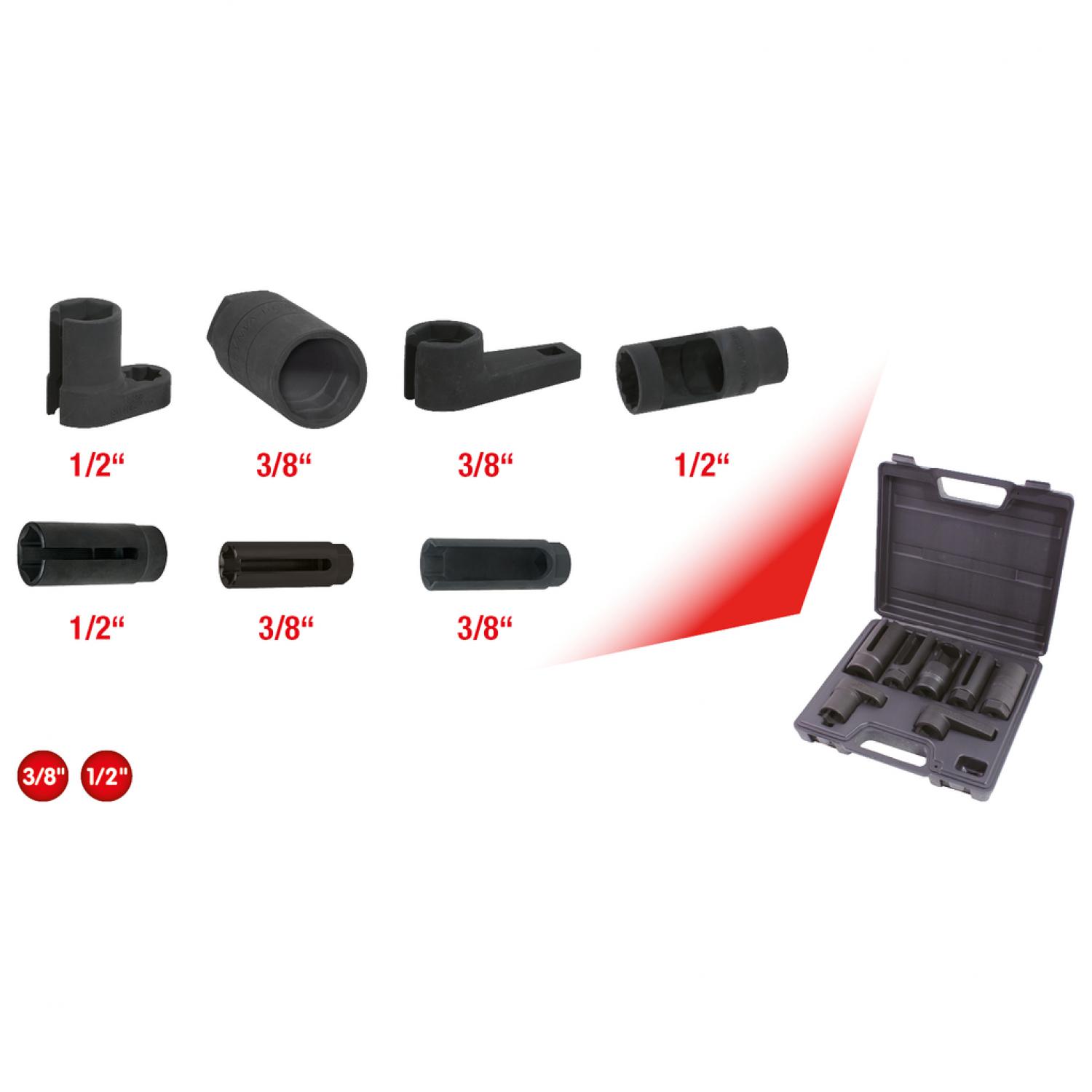 Комплект торцовых головок для датчиков 3/8"+1/2", 7 шт