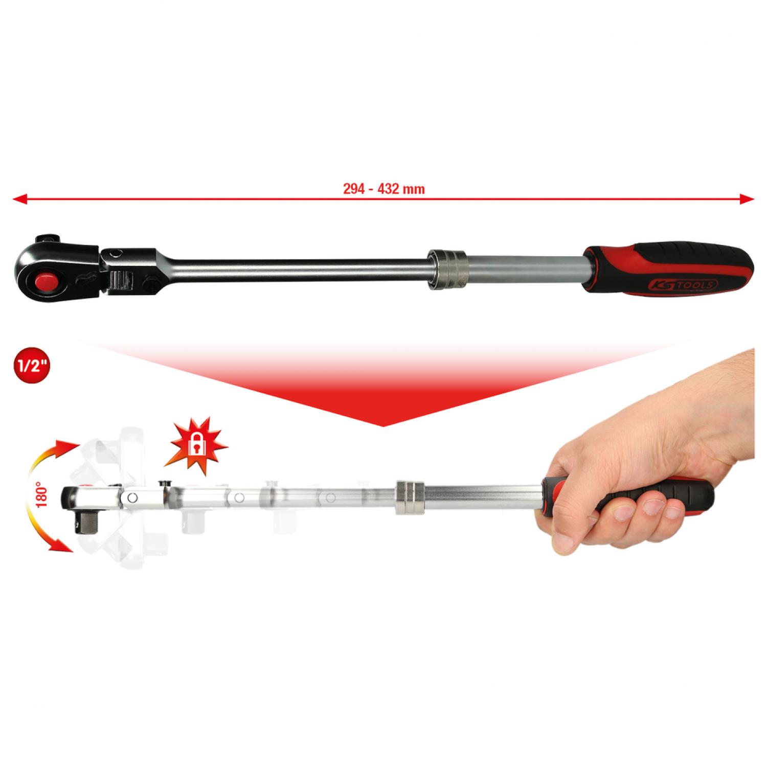 Телескопический переключающийся ключ с трещоткой SlimPOWER 1/2'', 72 зубцов