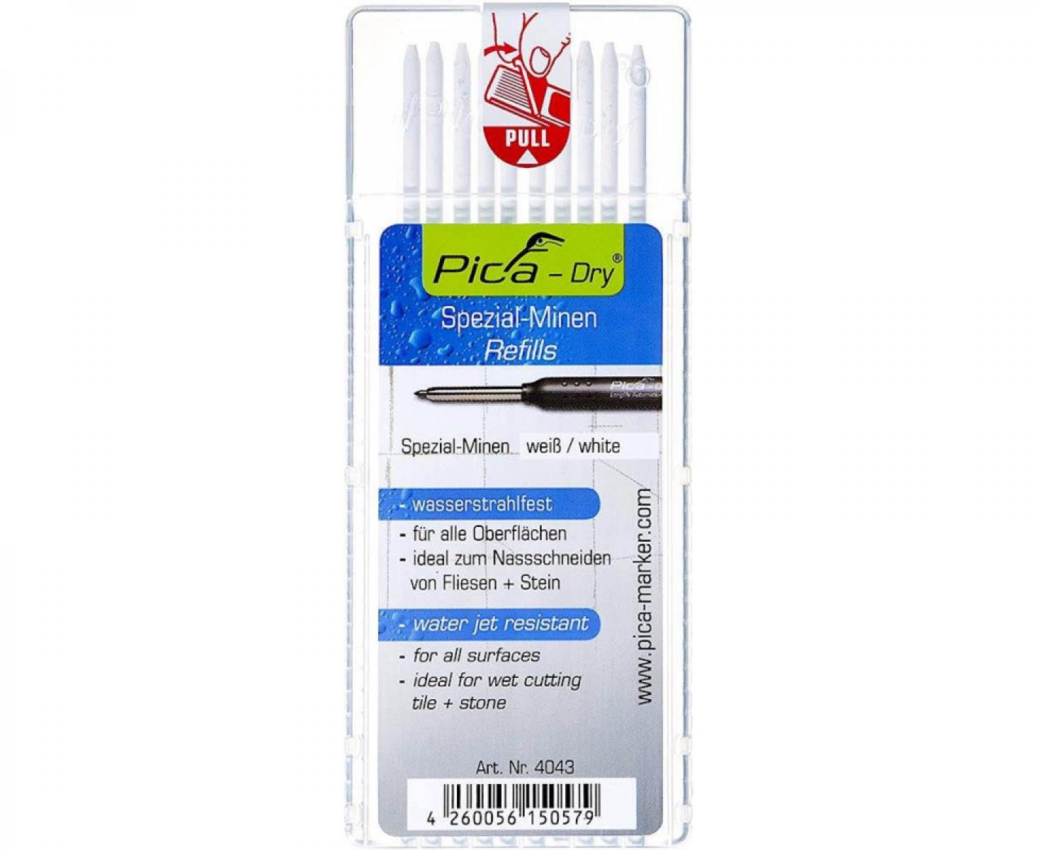 картинка Грифели для карандаша Pica-Dry водостойкие белые Pica 4043 10 пр. от магазина "Элит-инструмент"