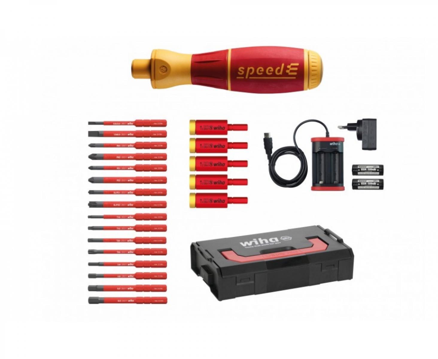 картинка Диэлектрическая VDE отвертка speedE Set3 с электроприводом и битами Wiha 590 T103 41913, 42268 25 предметов от магазина "Элит-инструмент"