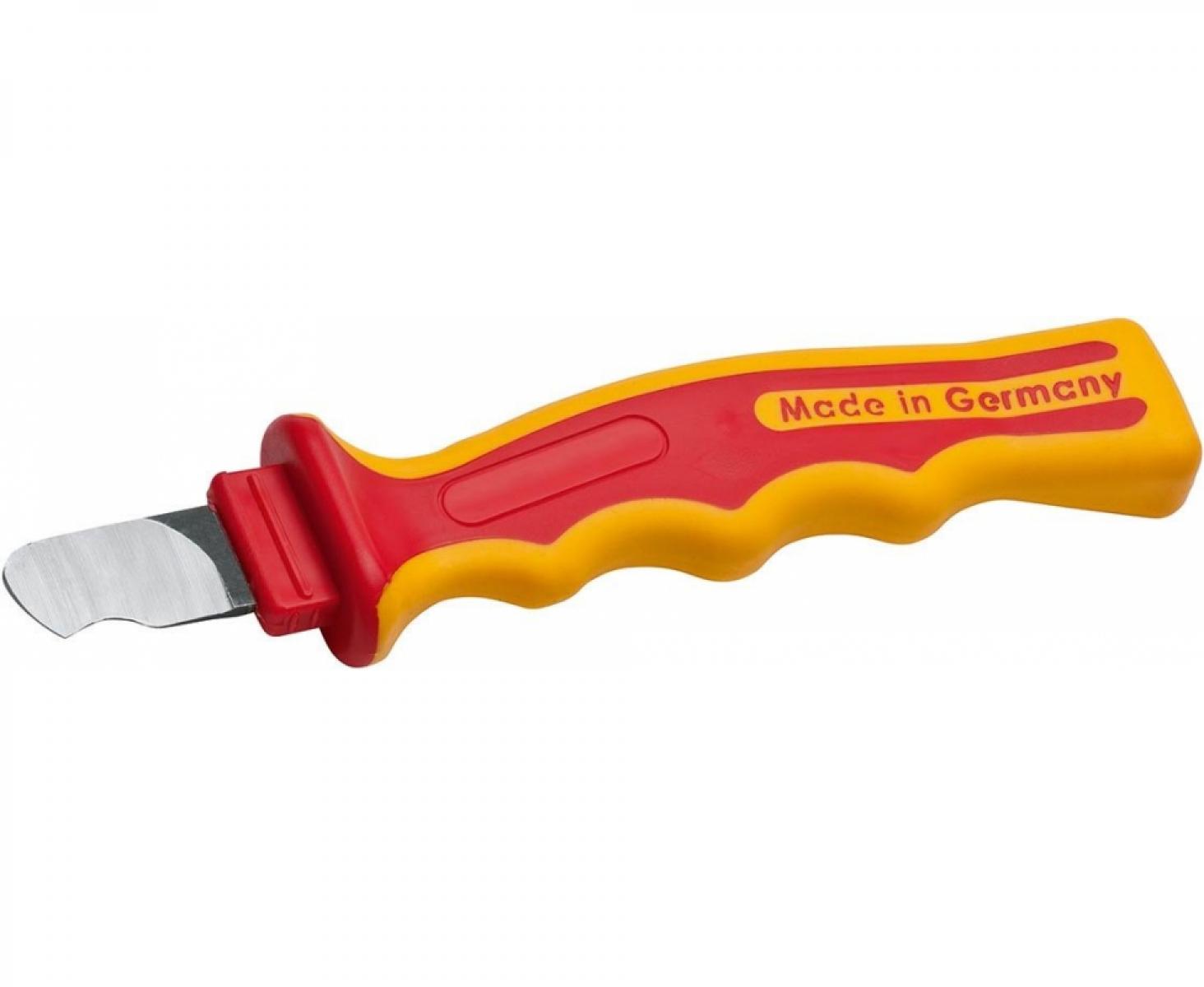 Нож VDE с прямым лезвием и шлифованным полукругом для полимерного кабеля 190 мм NWS 2041K с рукояткой SoftGripp