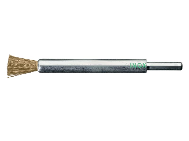 картинка Щетка концевая с хвостовиком 6 мм удлиненная, латунная проволока диаметр 12 мм длина 20 мм ворс 0,20 мм от магазина "Элит-инструмент"