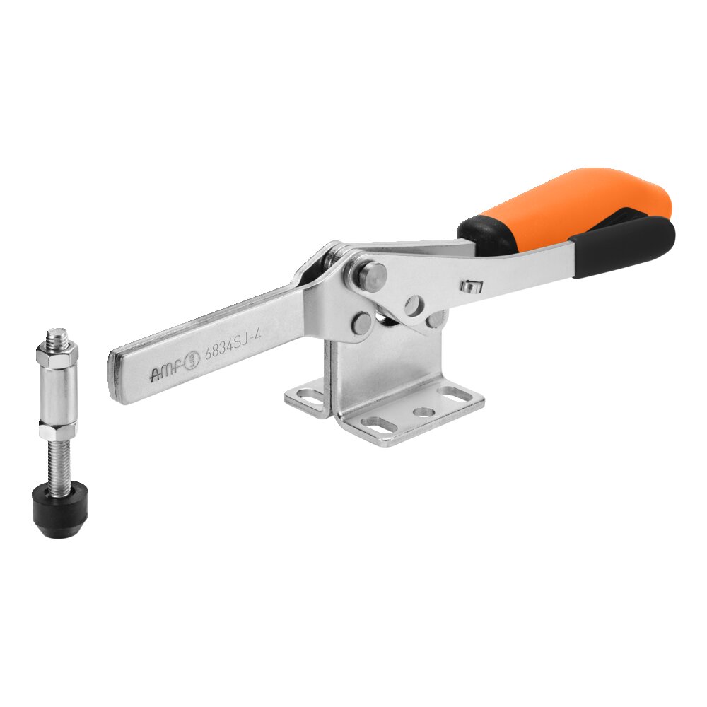Горизонтальный шарнирный зажим с оранжевой ручкой и предохранительной защелкой АМF 557431