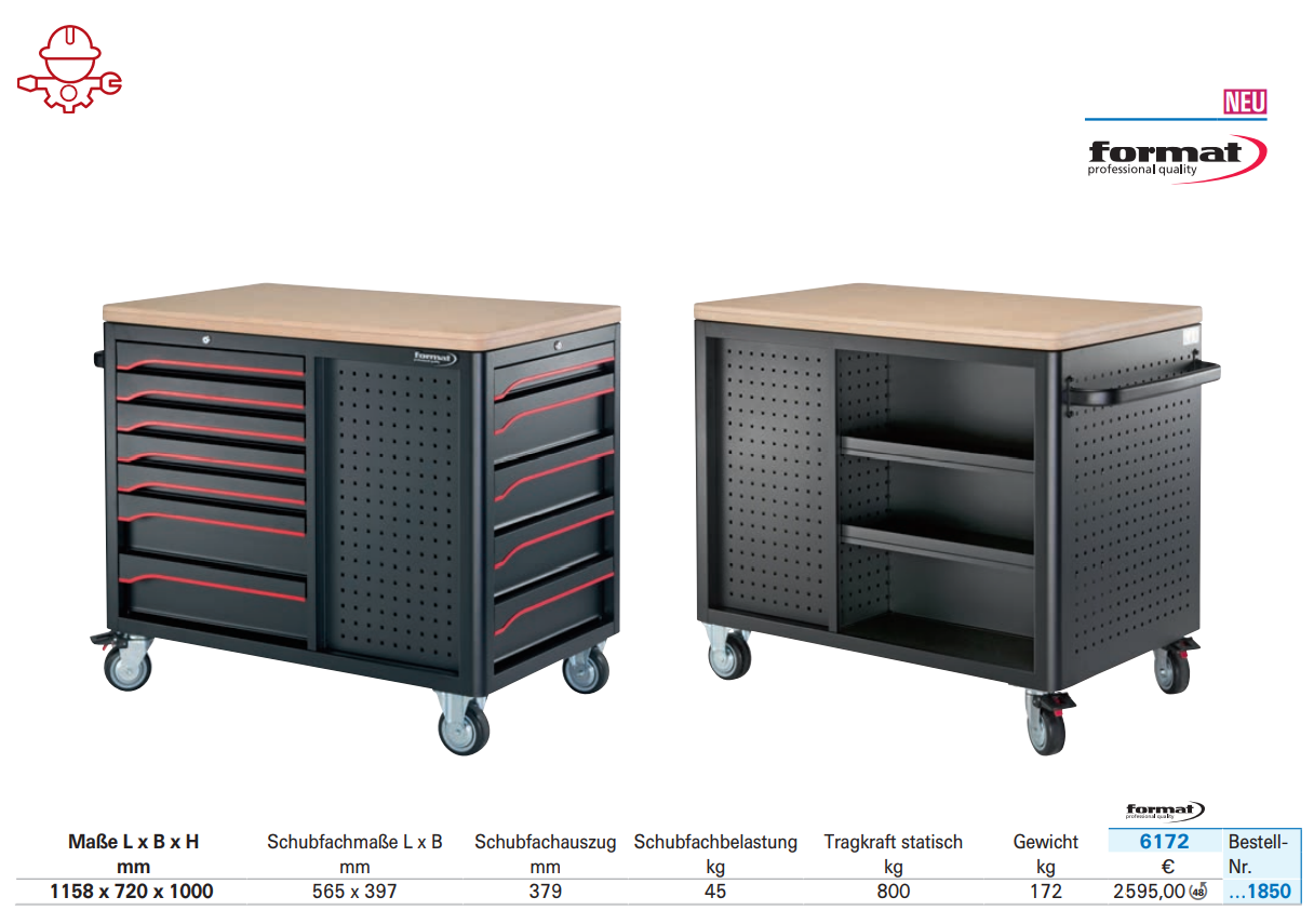 картинка Мобильный передвижной верстак для мастерской, автосервиса - 7 выдвижных ящиков Format 6172 1850 С7 Fplus от магазина "Элит-инструмент"
